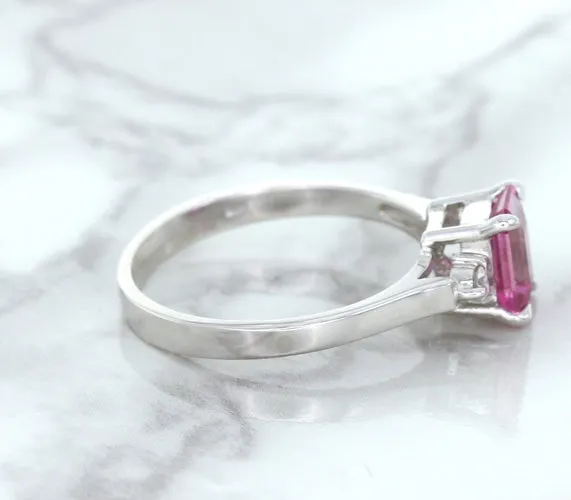 1.21ct Emerald Pink Sapphire Ring with Diamond Accents in 18K White Gold