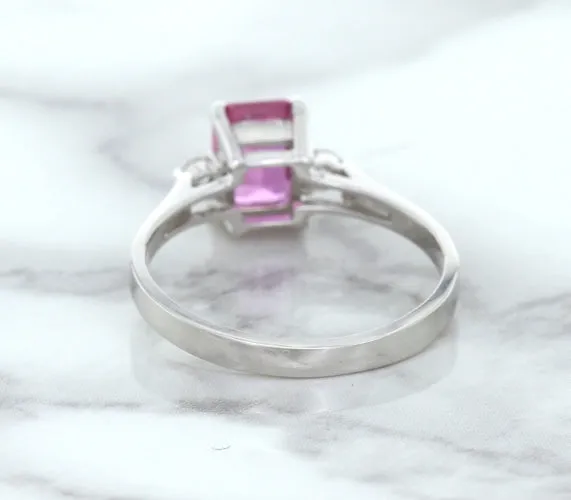 1.21ct Emerald Pink Sapphire Ring with Diamond Accents in 18K White Gold