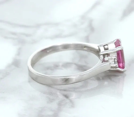 1.21ct Emerald Pink Sapphire Ring with Diamond Accents in 18K White Gold
