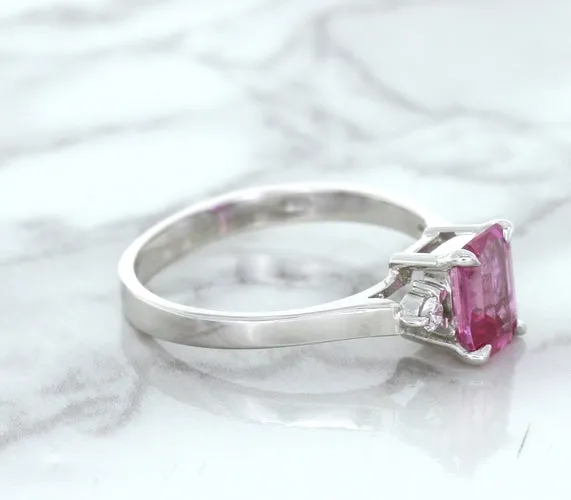 1.21ct Emerald Pink Sapphire Ring with Diamond Accents in 18K White Gold