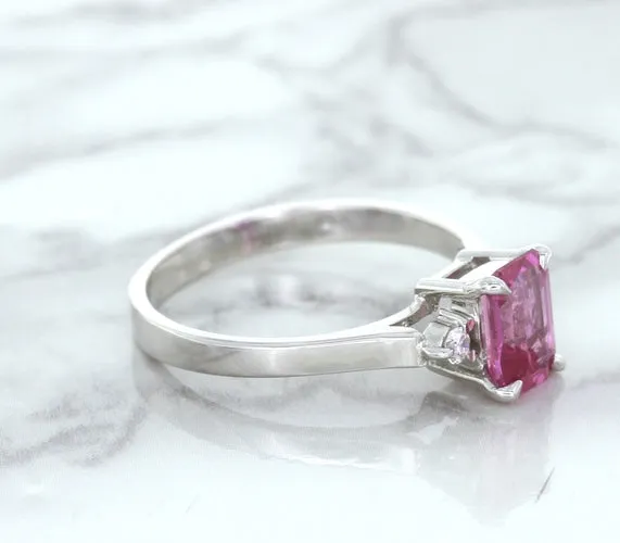 1.21ct Emerald Pink Sapphire Ring with Diamond Accents in 18K White Gold