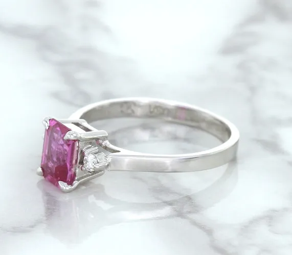 1.21ct Emerald Pink Sapphire Ring with Diamond Accents in 18K White Gold