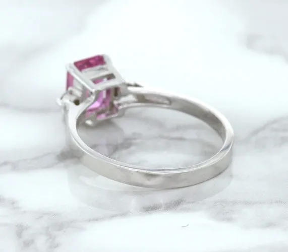 1.21ct Emerald Pink Sapphire Ring with Diamond Accents in 18K White Gold