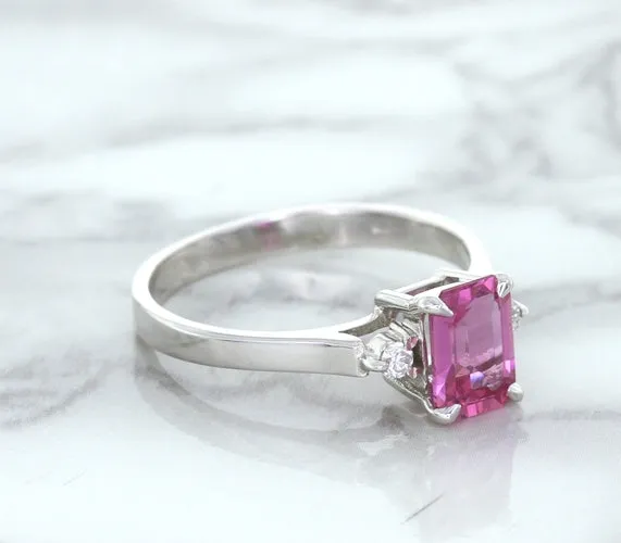 1.21ct Emerald Pink Sapphire Ring with Diamond Accents in 18K White Gold