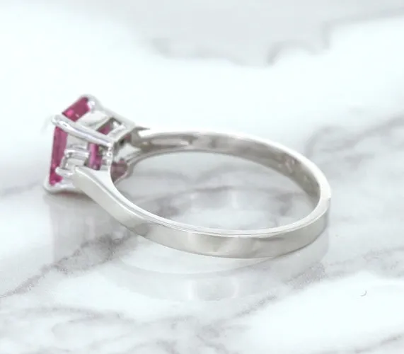 1.21ct Emerald Pink Sapphire Ring with Diamond Accents in 18K White Gold