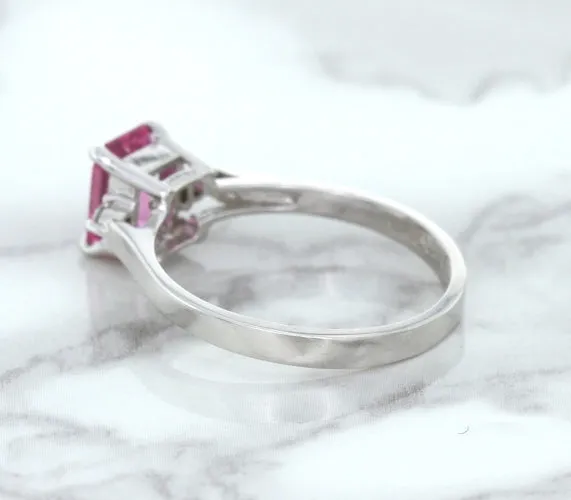 1.21ct Emerald Pink Sapphire Ring with Diamond Accents in 18K White Gold
