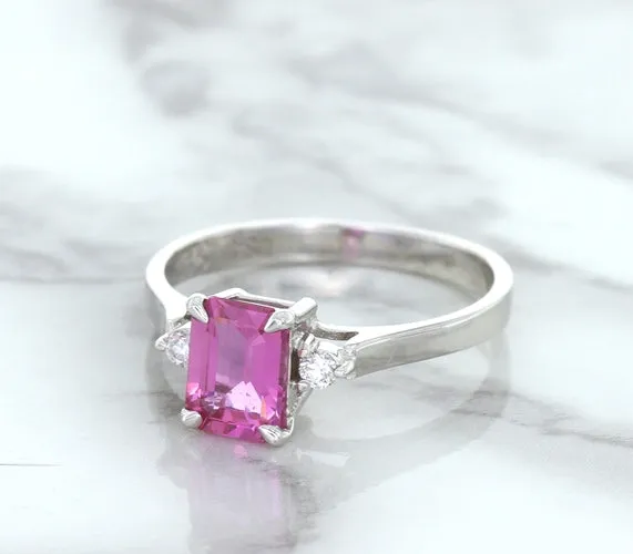 1.21ct Emerald Pink Sapphire Ring with Diamond Accents in 18K White Gold