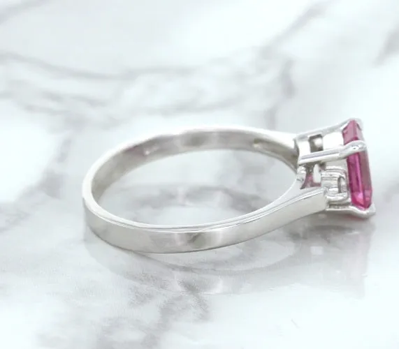 1.21ct Emerald Pink Sapphire Ring with Diamond Accents in 18K White Gold