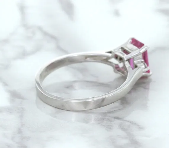 1.21ct Emerald Pink Sapphire Ring with Diamond Accents in 18K White Gold