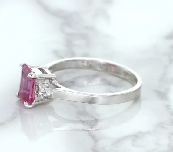 1.21ct Emerald Pink Sapphire Ring with Diamond Accents in 18K White Gold