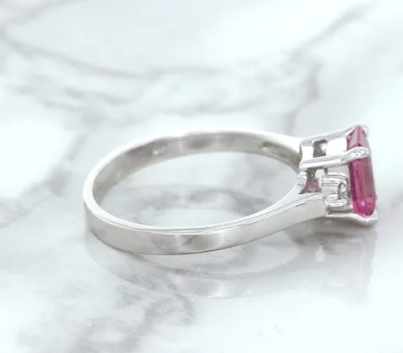 1.21ct Emerald Pink Sapphire Ring with Diamond Accents in 18K White Gold