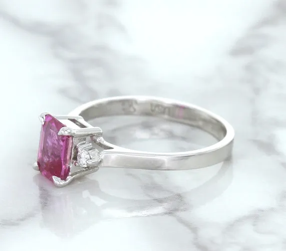 1.21ct Emerald Pink Sapphire Ring with Diamond Accents in 18K White Gold