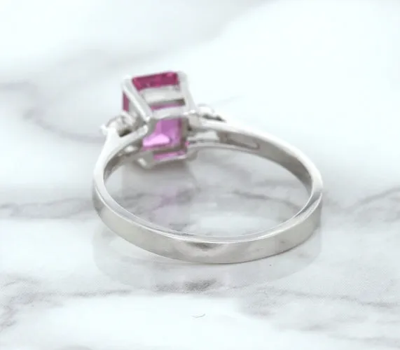 1.21ct Emerald Pink Sapphire Ring with Diamond Accents in 18K White Gold