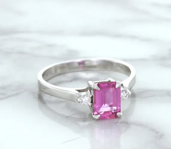 1.21ct Emerald Pink Sapphire Ring with Diamond Accents in 18K White Gold