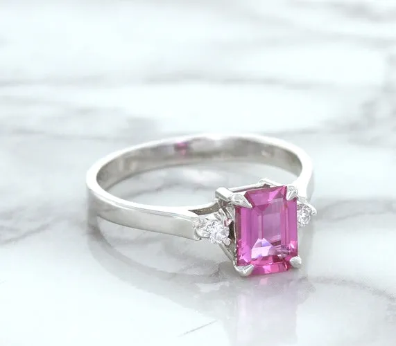 1.21ct Emerald Pink Sapphire Ring with Diamond Accents in 18K White Gold