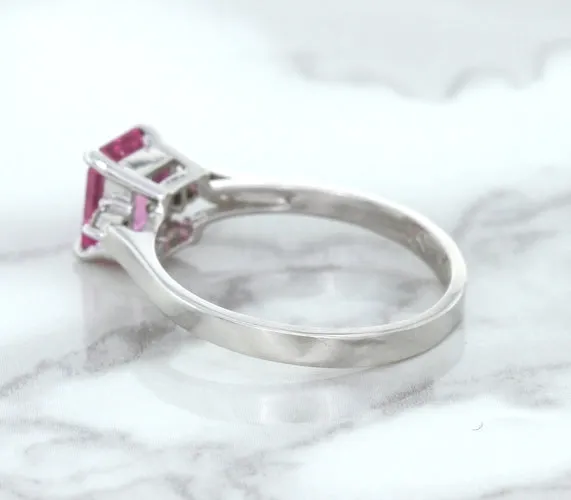 1.21ct Emerald Pink Sapphire Ring with Diamond Accents in 18K White Gold