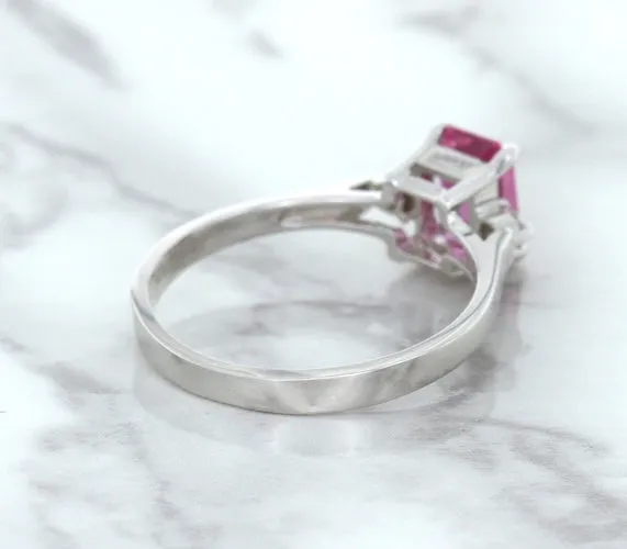 1.21ct Emerald Pink Sapphire Ring with Diamond Accents in 18K White Gold
