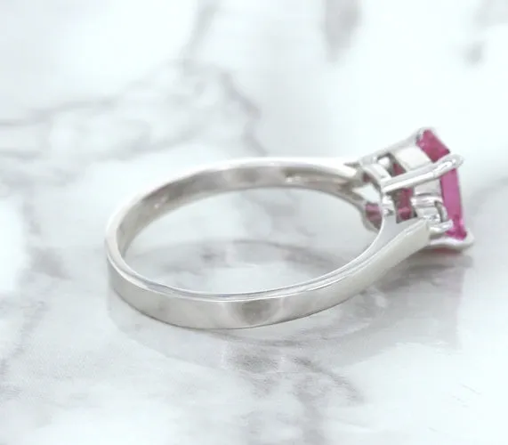 1.21ct Emerald Pink Sapphire Ring with Diamond Accents in 18K White Gold