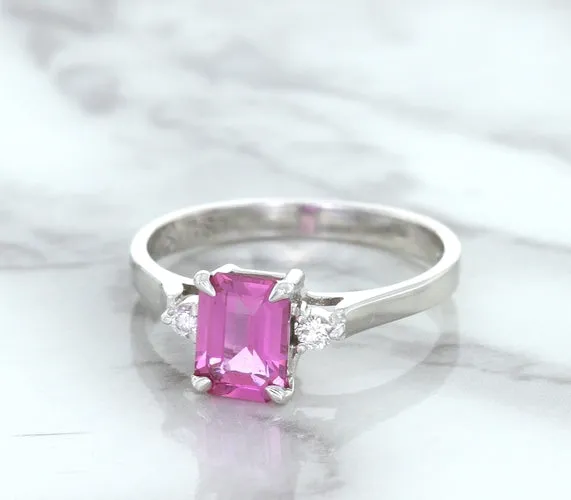 1.21ct Emerald Pink Sapphire Ring with Diamond Accents in 18K White Gold