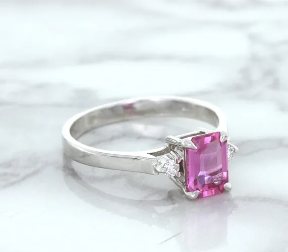 1.21ct Emerald Pink Sapphire Ring with Diamond Accents in 18K White Gold
