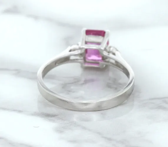 1.21ct Emerald Pink Sapphire Ring with Diamond Accents in 18K White Gold