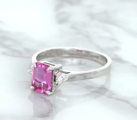 1.21ct Emerald Pink Sapphire Ring with Diamond Accents in 18K White Gold