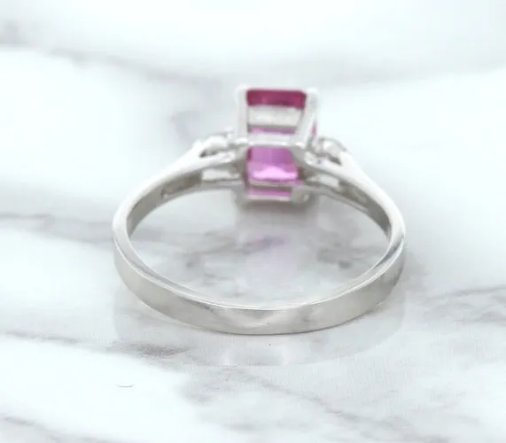 1.21ct Emerald Pink Sapphire Ring with Diamond Accents in 18K White Gold