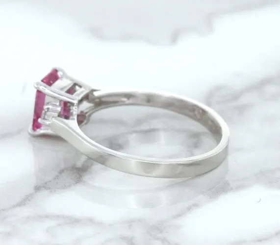 1.21ct Emerald Pink Sapphire Ring with Diamond Accents in 18K White Gold