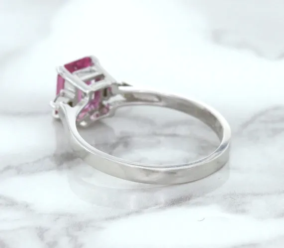 1.21ct Emerald Pink Sapphire Ring with Diamond Accents in 18K White Gold