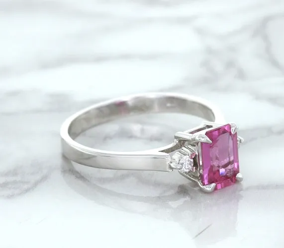 1.21ct Emerald Pink Sapphire Ring with Diamond Accents in 18K White Gold