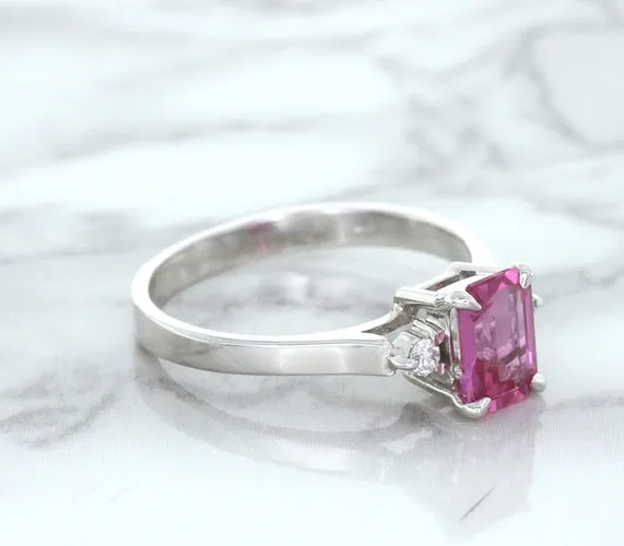 1.21ct Emerald Pink Sapphire Ring with Diamond Accents in 18K White Gold
