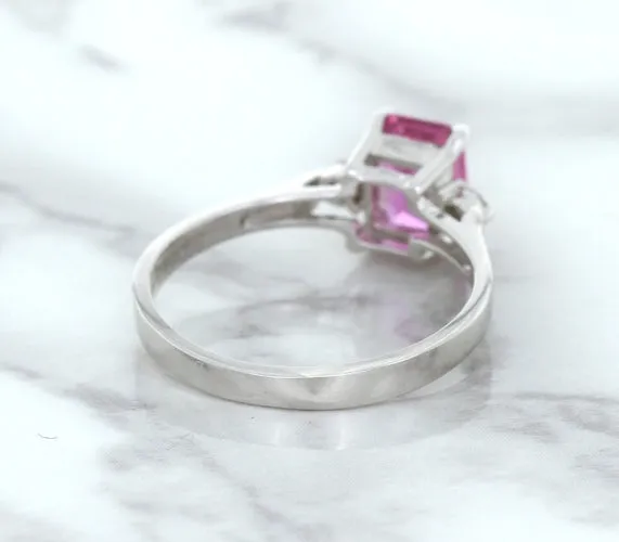 1.21ct Emerald Pink Sapphire Ring with Diamond Accents in 18K White Gold