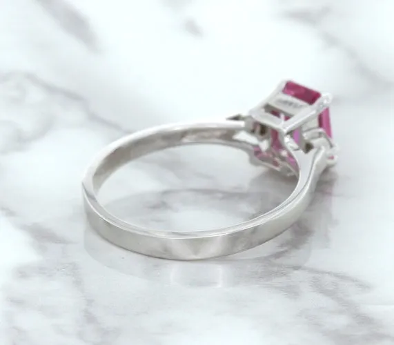 1.21ct Emerald Pink Sapphire Ring with Diamond Accents in 18K White Gold
