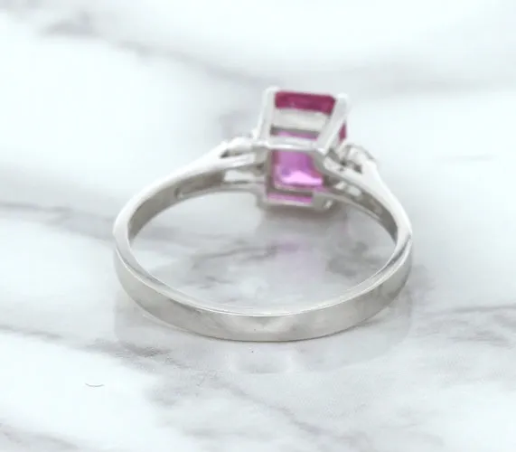 1.21ct Emerald Pink Sapphire Ring with Diamond Accents in 18K White Gold