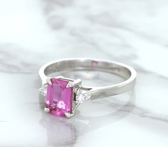 1.21ct Emerald Pink Sapphire Ring with Diamond Accents in 18K White Gold