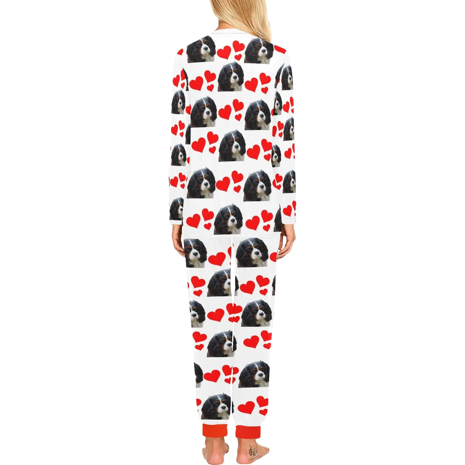 2 Piece Cavalier King Charles Spaniel Hearts Long Tee Pajama Set