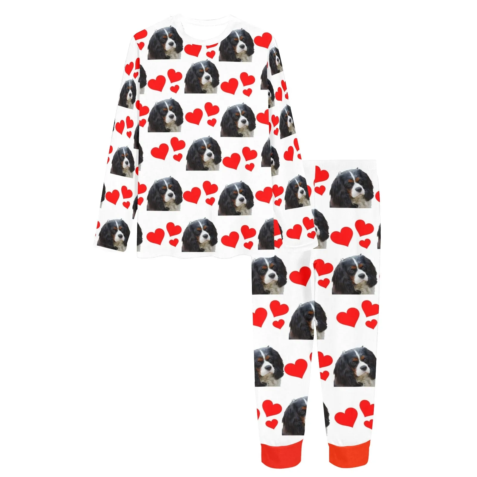2 Piece Cavalier King Charles Spaniel Hearts Long Tee Pajama Set