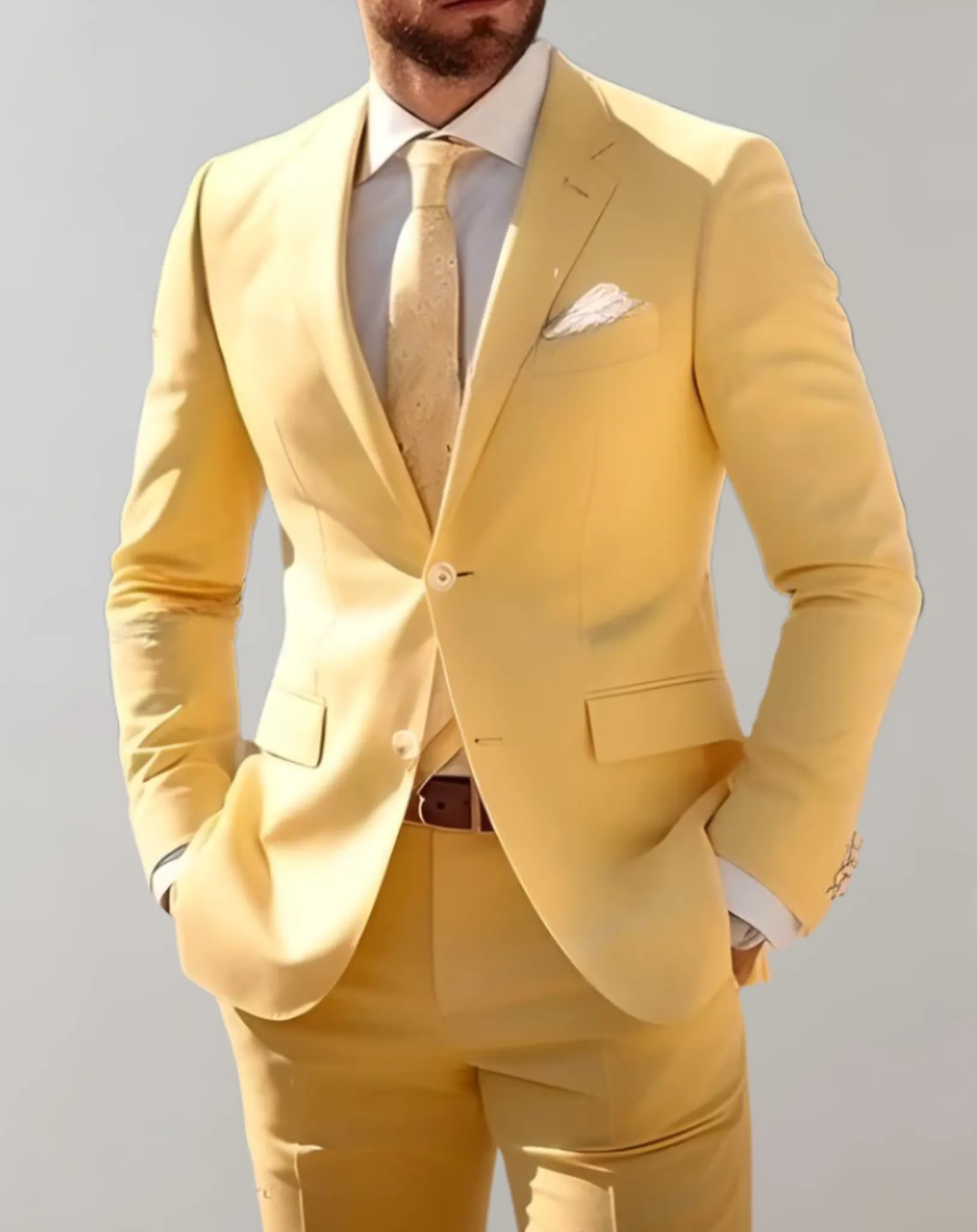 2-Piece Set of Men’s Suit with Single Collar and Formal Trousers