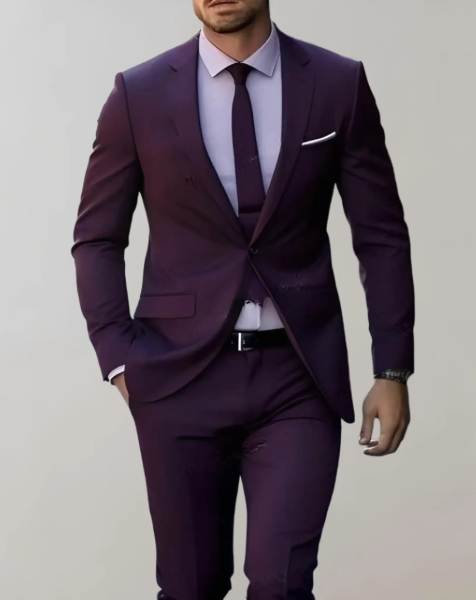 2-Piece Set of Men’s Suit with Single Collar and Formal Trousers