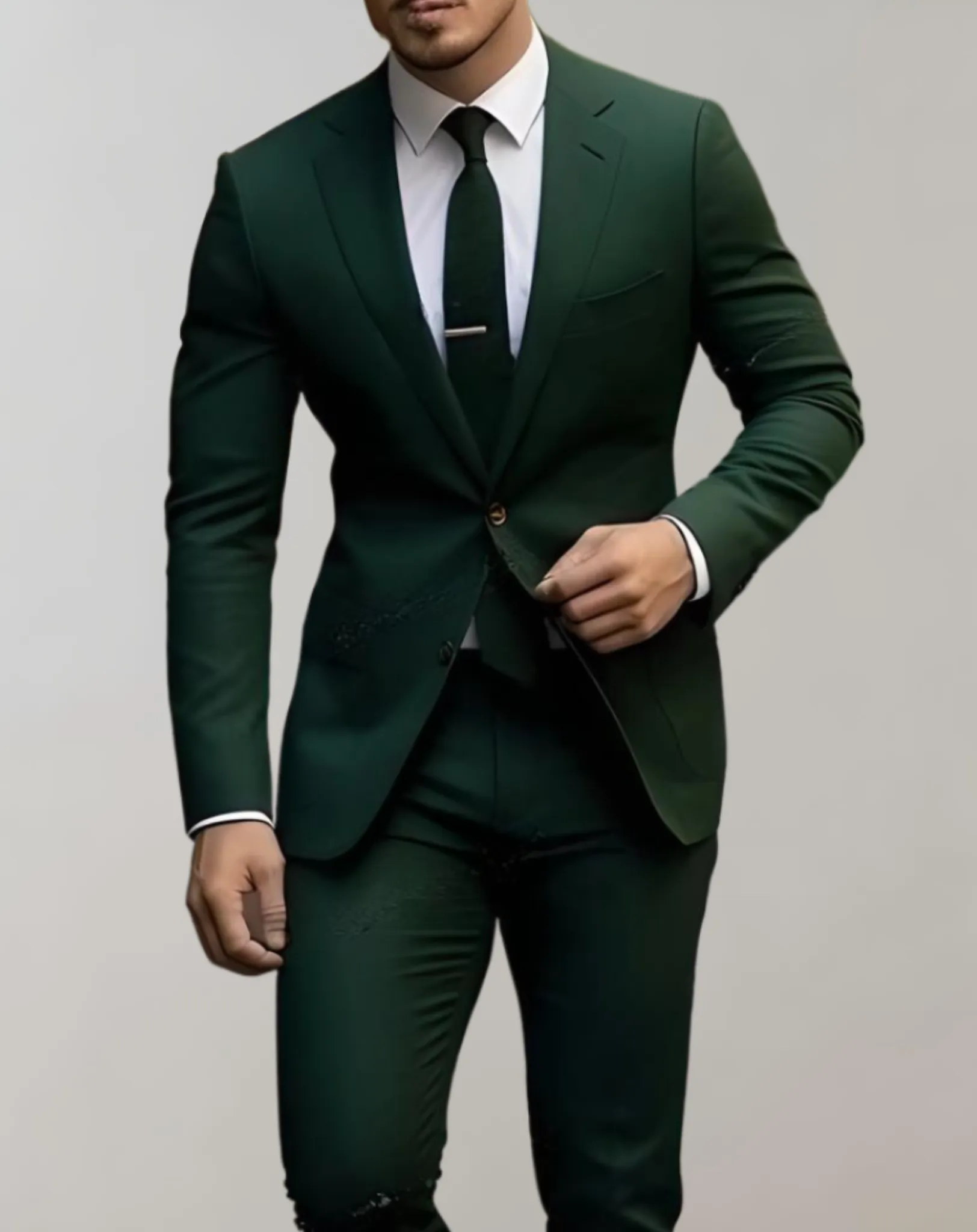 2-Piece Set of Men’s Suit with Single Collar and Formal Trousers