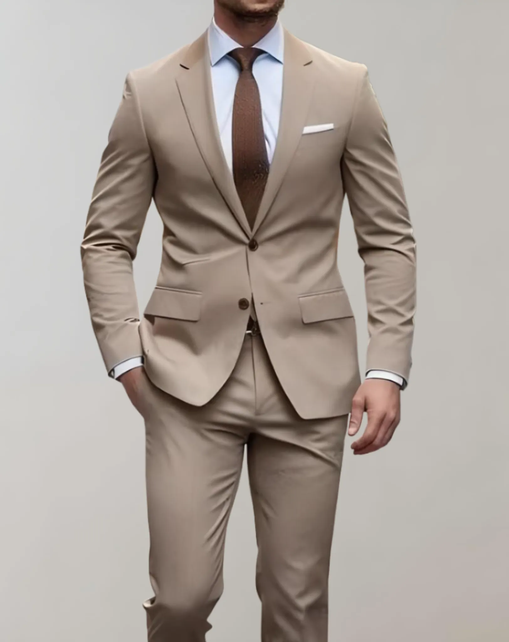 2-Piece Set of Men’s Suit with Single Collar and Formal Trousers