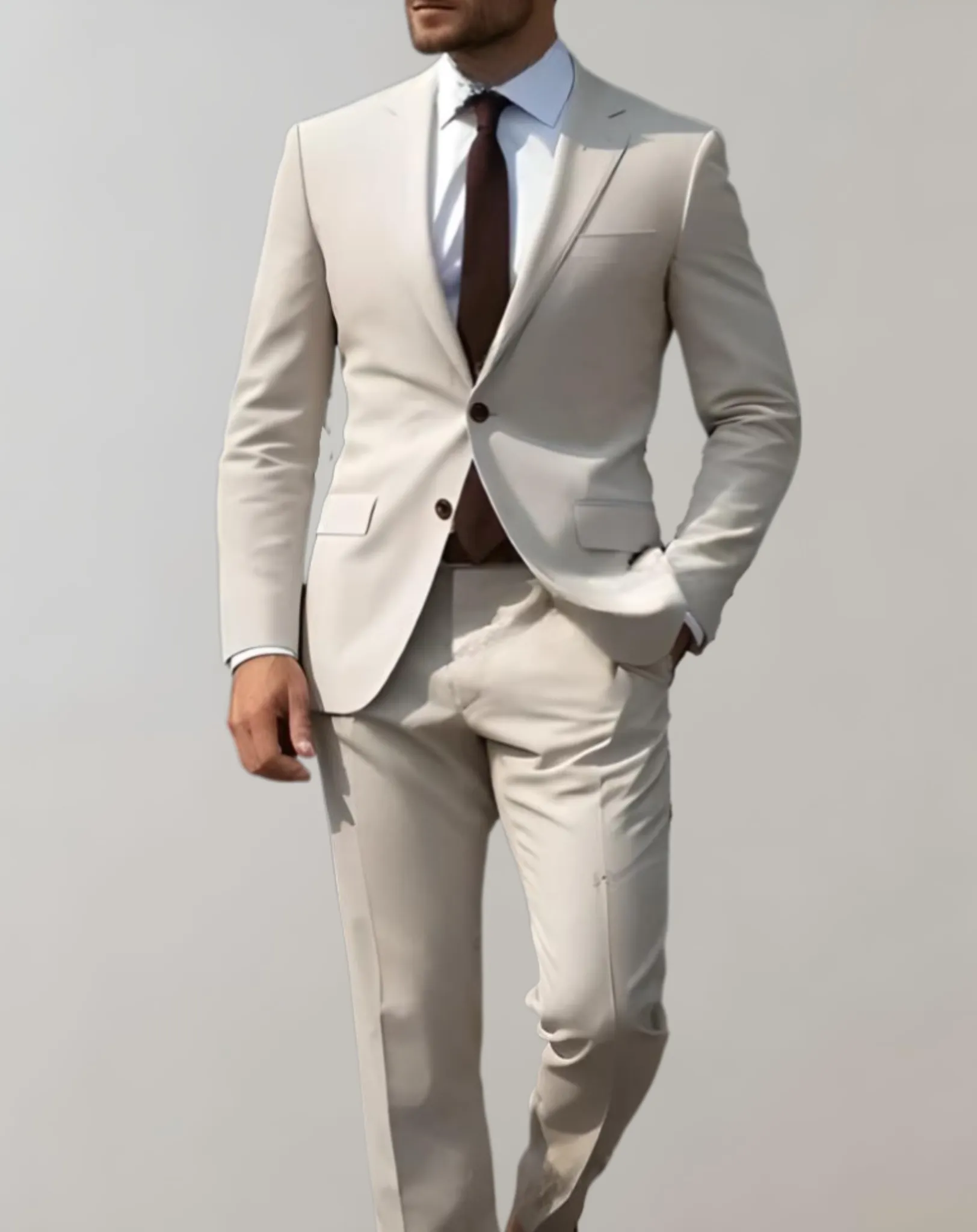 2-Piece Set of Men’s Suit with Single Collar and Formal Trousers