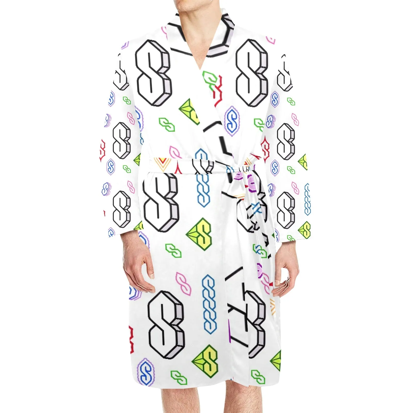 90s Graffiti Super S Men's Long Sleeve Belted Night Robe