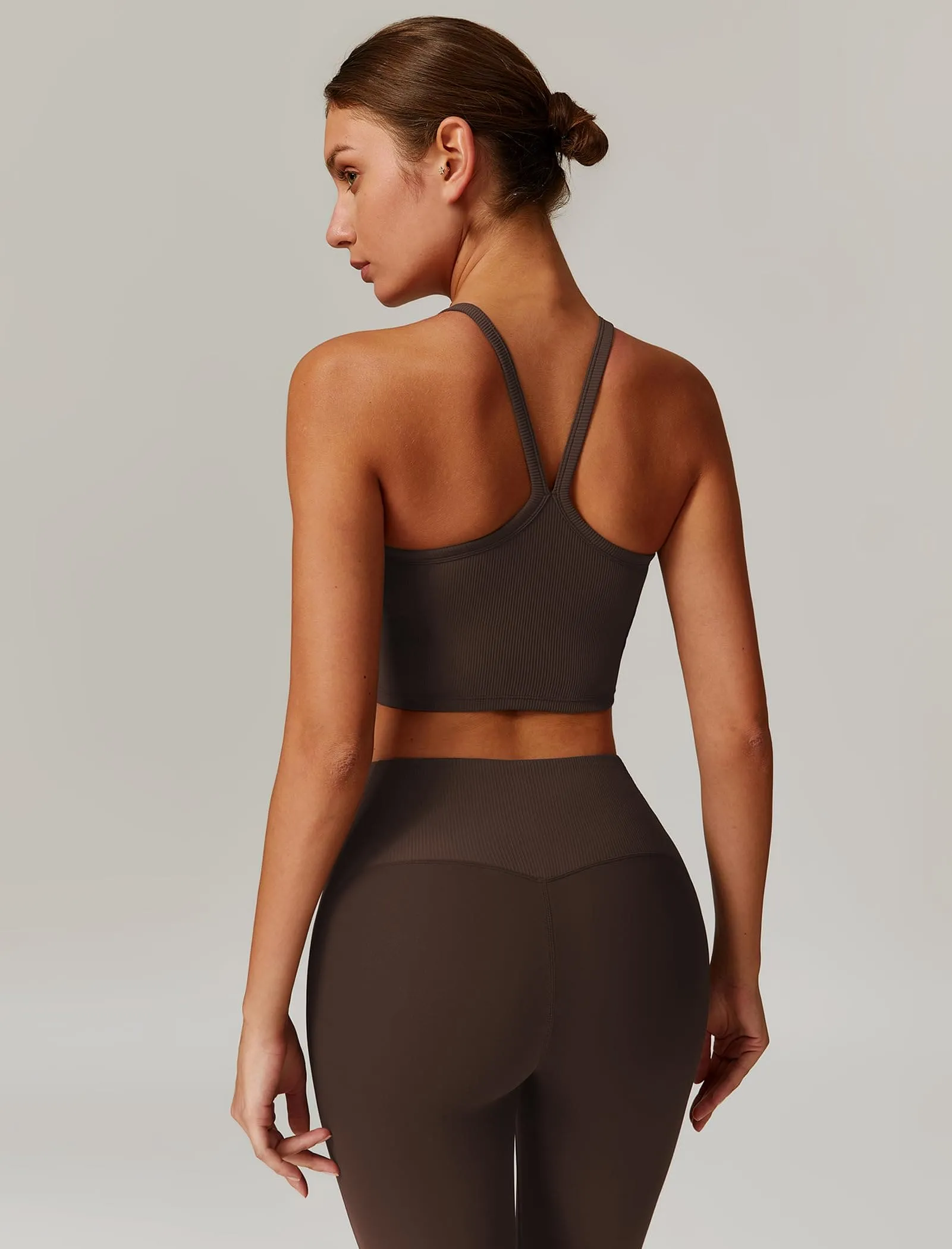 AGYMNX Workout Sets for Women 2 Piece High Waisted Seamless Butt Lifting Leggings Gym Yoga Outfit Stretchy Sports Bra Sets Coffee
