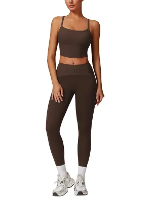 AGYMNX Workout Sets for Women 2 Piece High Waisted Seamless Butt Lifting Leggings Gym Yoga Outfit Stretchy Sports Bra Sets Coffee