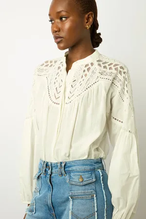 AINARA WHITE COTTON VOILE SHIRT