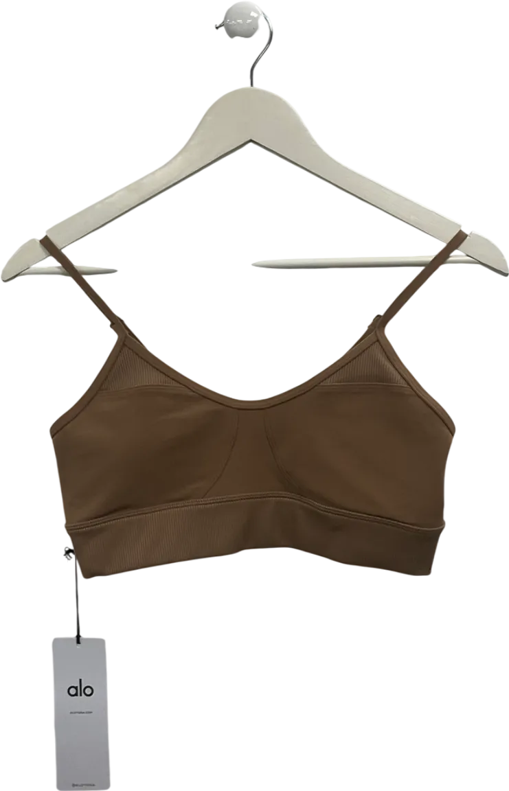 alo yoga Beige Sports Bra In Toasted Almond UK M