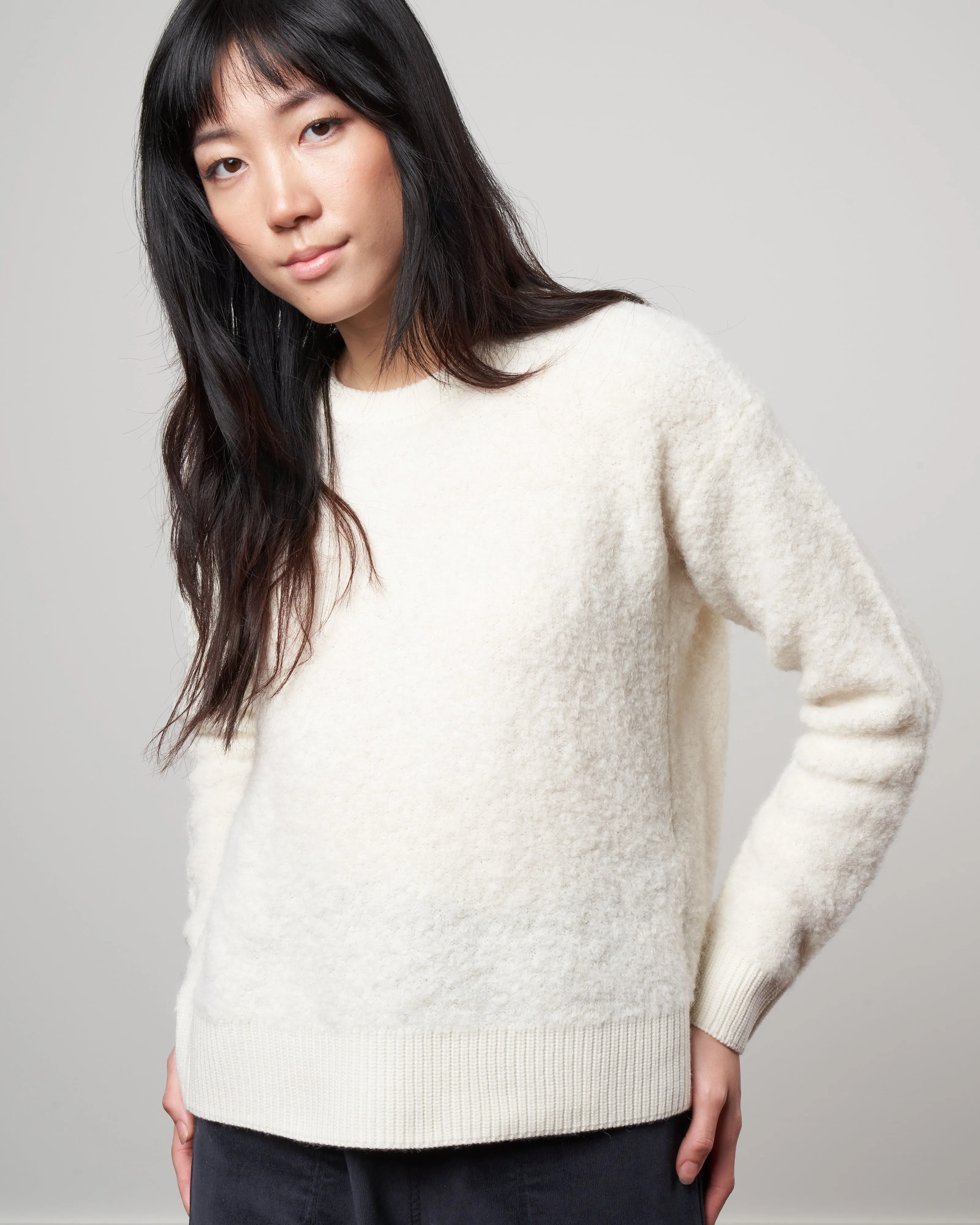 alpaca simple crew neck sweater - white