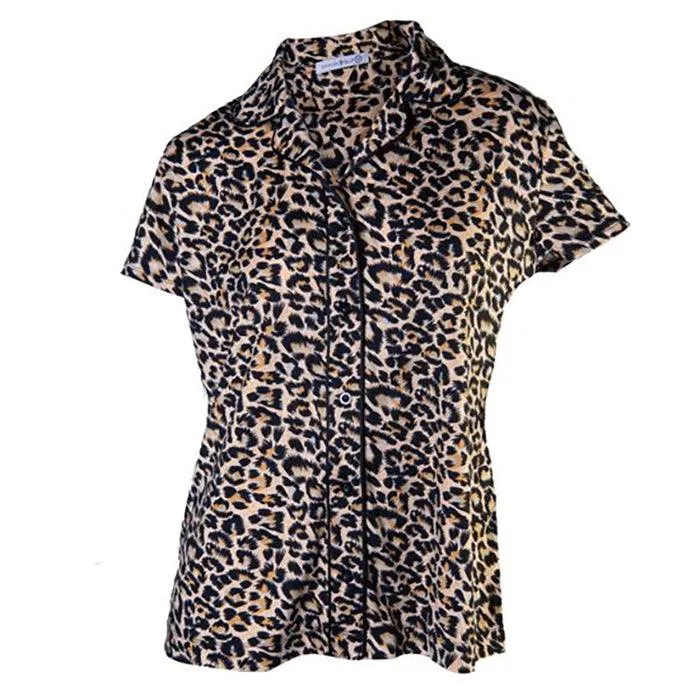 Amanda Blu Small Leopard Notched Collar Pajama Top