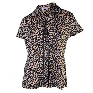 Amanda Blu Small Leopard Notched Collar Pajama Top
